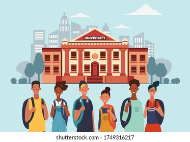 Group of young people. Back to school design illustration Communication, teamwork and connection vector concept