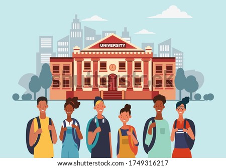 Group of young people. Back to school design illustration Communication, teamwork and connection vector concept