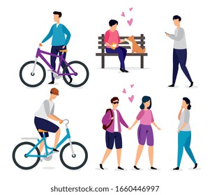 group young people with bike and icons vector illustration design