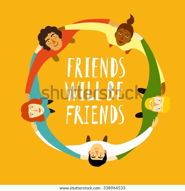 輪を作って協力や友情を示す若者のグループ 統一性 友情に関する漫画のイラスト のベクター画像素材 ロイヤリティフリー