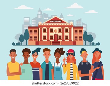 Group of young people. Communication, teamwork and connection vector concept. Back to school design illustration