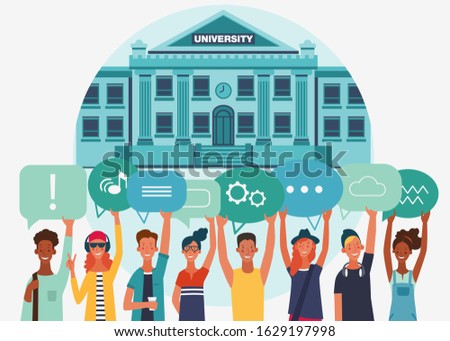 Group of young people. Communication, teamwork and connection vector concept. Back to school design illustration