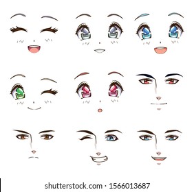 group of young people faces anime style characters vector illustration design