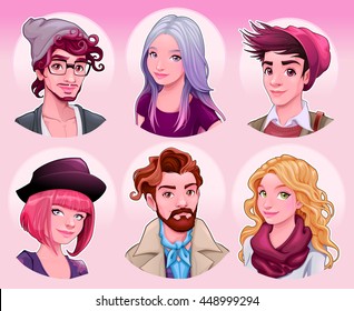 Group of young people. Fashion cartoon vector characters.