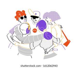 A group of young people, friends happy to be together - Vector