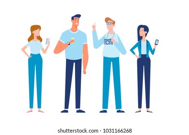 Group of Young people. Friendship. Cartoon style, flat vector illustration.