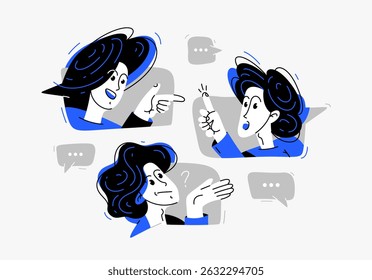Grupo de jovens tendo uma videoconferência on-line, ilustração vetorial de conversação on-line e brainstorming, negócios e trabalho ou webinar.