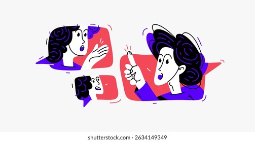 Grupo de jovens tendo uma videoconferência on-line, ilustração vetorial de conversação on-line e brainstorming, negócios e trabalho ou webinar.