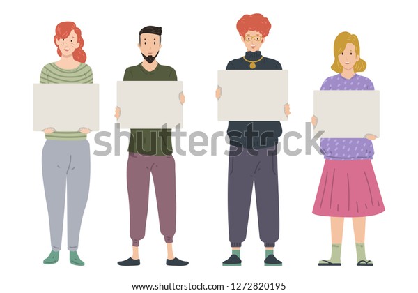 Group Young People Holding Blank Banner Stock Vector (Royalty Free ...