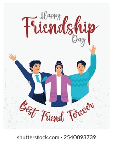 A group of young people hugging each other. Have fun together. Friendship Day concept. Flat vector illustration.