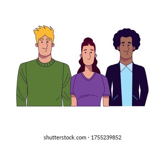 group of young people interracial characters vector illustration design