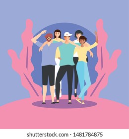 group of young people in landscape