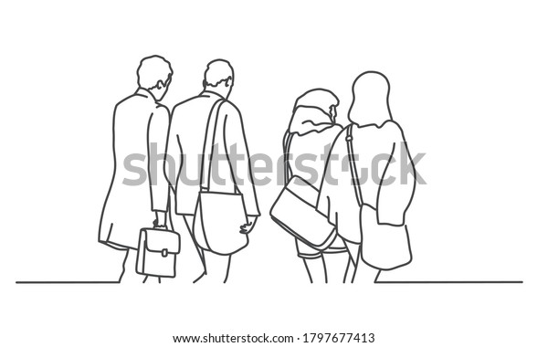 Group Young People Line Drawing Vector Stock Vector (royalty Free 