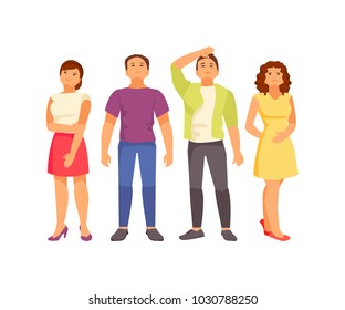 Group Of Young People Looking Up. Vector Illustration