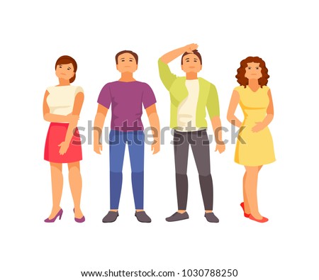 Group of young people looking up. Vector illustration