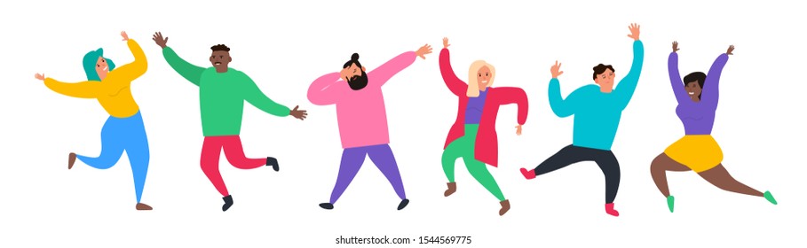 group of young people men and women dancing trendy vector illustration