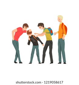 Group of young people mocking a boy, conflict between children, mockery and bullying  at school vector Illustration on a white background
