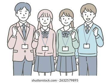 Group of Young People with Name Badges – Interns or Students Illustration