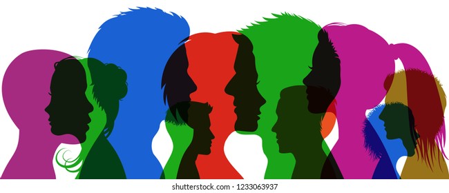 Group Young People. Profile Silhouette Faces Girls And Boys – Stock Vector