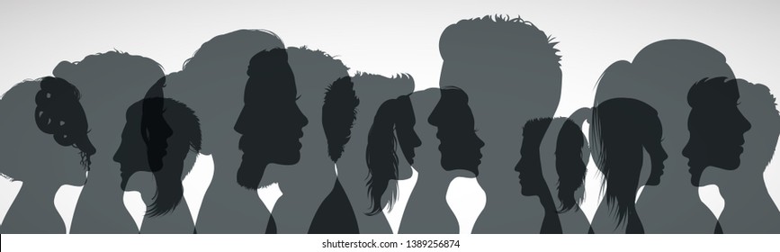 Group young people. Profile silhouette faces girls and boys – vector for stock