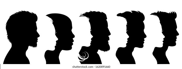 Group Young People. Profile Silhouette Faces Boys And Girls Set – For Stock Vector