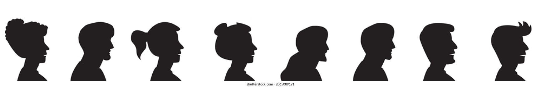 Group young people. Profile silhouette faces boys and girls set – for stock vector