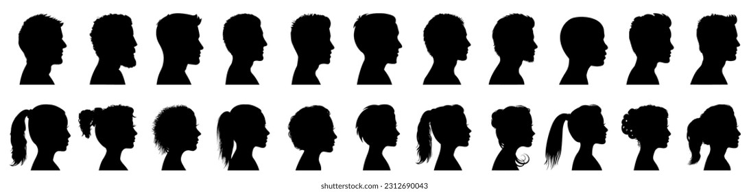 Group young people. Profile silhouette faces boys and girls set, man and woman – for stock