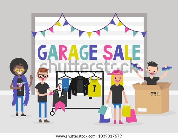 Group Young People Selling Buying Things Stock Vector Royalty