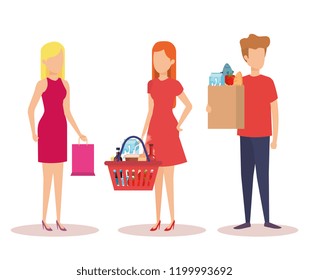 group of young people shopping characters