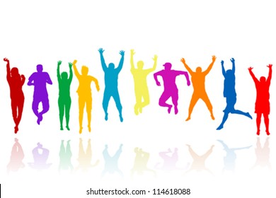 Group of young people silhouettes jumping