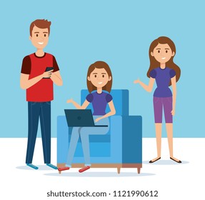 group of young people in the sofa avatars
