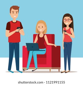 group of young people in the sofa avatars