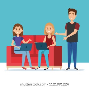 group of young people in the sofa avatars