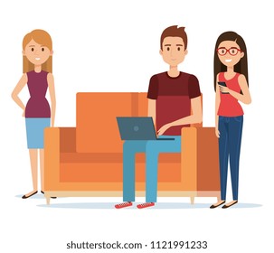 group of young people in the sofa avatars