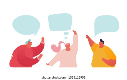 Group of Young People Speaking Isolated on White Background. Male and Female Characters Communication with Dialog Speech Bubble. Business People Discuss and Connection Cartoon Flat Vector Illustration