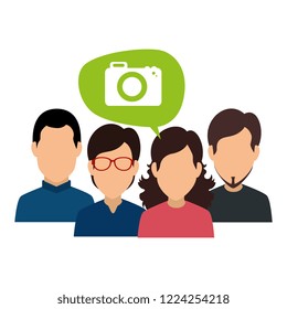 group of young people with speech bubble