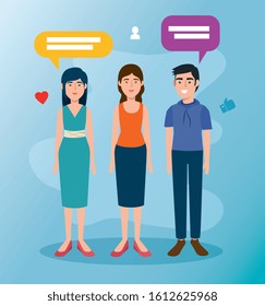 group of young people with speech bubbles vector illustration design