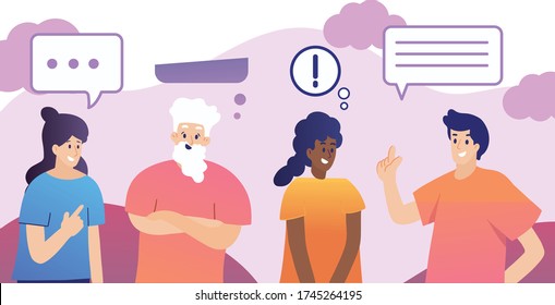 Un grupo de jóvenes hablando de trabajo Turismo, felicidad, experiencia, intercambio de opiniones Feliz juntos	