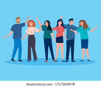 group young people together avatar characters vector illustration design