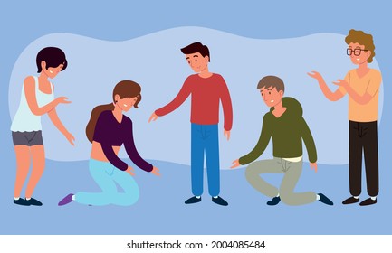 group young people together set