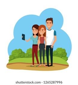 group of young people using smartphone in the park