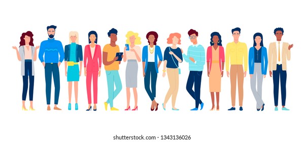 Group of young people vector set color illustration