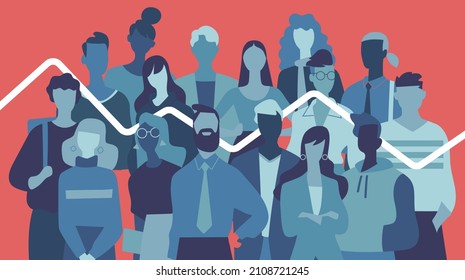 A Group Of Young People, Women And Men. Statistical Population Graph