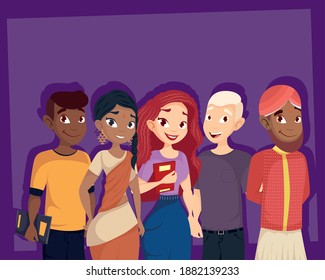 group of young persons diversity characters vector illustration design