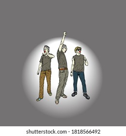 A group of young protester. Vector illustration.