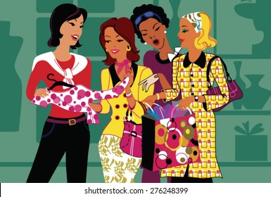 Group of young shopping girls