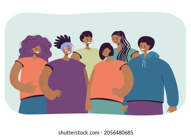 Group of young smiling African American people vector illustration. Men and women with different haircuts wearing casual clothes. Friendship, tolerance concept for banner, landing page, website