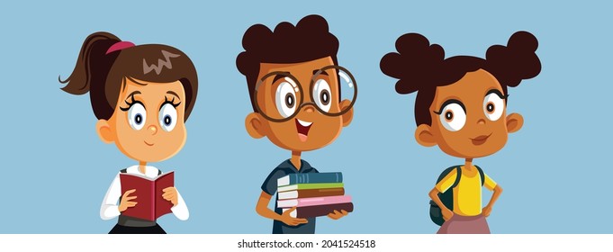 Group of Young Students Vector Cartoon Illustration. Schoolboy and schoolgirl preparing for an exam together forming a study group
