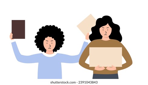 Group of young woman holding banners blanks.