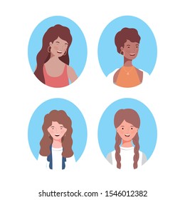 group of young women avatars characters vector illustration design